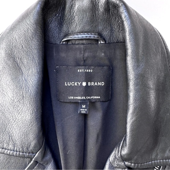 Lucky Brand Black Leather Moto Jacket Women’s Medium Silver Hardware - Picture 7 of 10